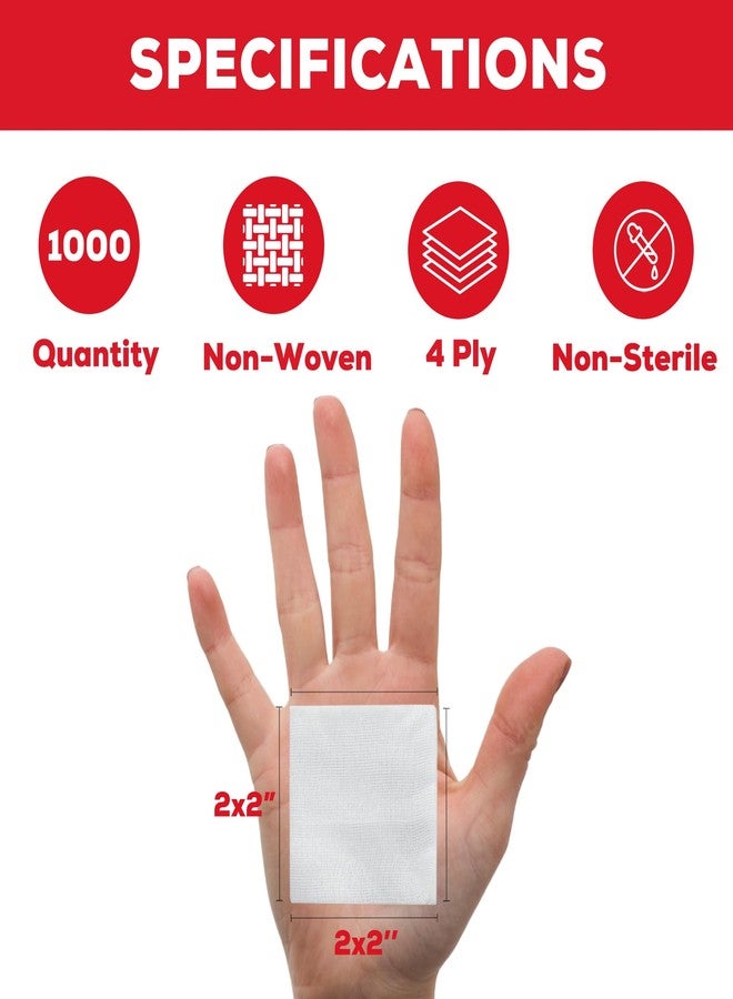 هيلكو ضمادات شاش HEALQU 1000 مقاس 2x2 - ناعمة غير منسوجة 4 طبقات لخلع الأسنان وإجراءات طب الأسنان - إسفنجات مربعة غير معقمة للإسعافات الأولية والجراحة وتضميد الجروح (5 عبوات من 200 ضمادة) - Image 2